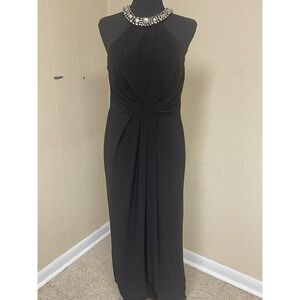 adrianna papell Long black dress size 8 With Embellishments And Zip Keyhole Back